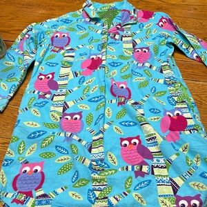 Nick & Nora flannel nightgown.  Owl print. Blue, pink, green. Size XL